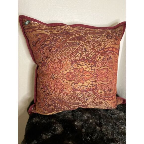 Red Brocade Pillow Ralph Lauren paisley country 24x24